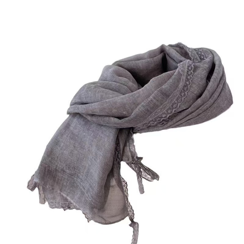 K632 Exquisite niche solid color shawl Dunhuang grassland sunshade sunscreen cotton linen desert grassland headscarf shawl photo long scarf