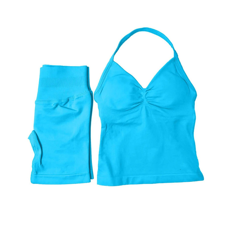 NCLAGEN Yoga Sets Women Gym Clothes Longline Strappy Top And Impact Shorts Sports 2 Piece Fiess Suit Running Workou