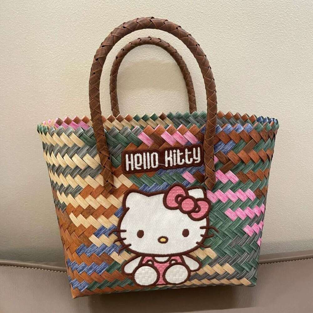 Summer Woven Bag Beach Bag Same Style Kitty Handmade Woven Wicker Basket Bag For Beach Vacation Girls Handbag KQ KQ