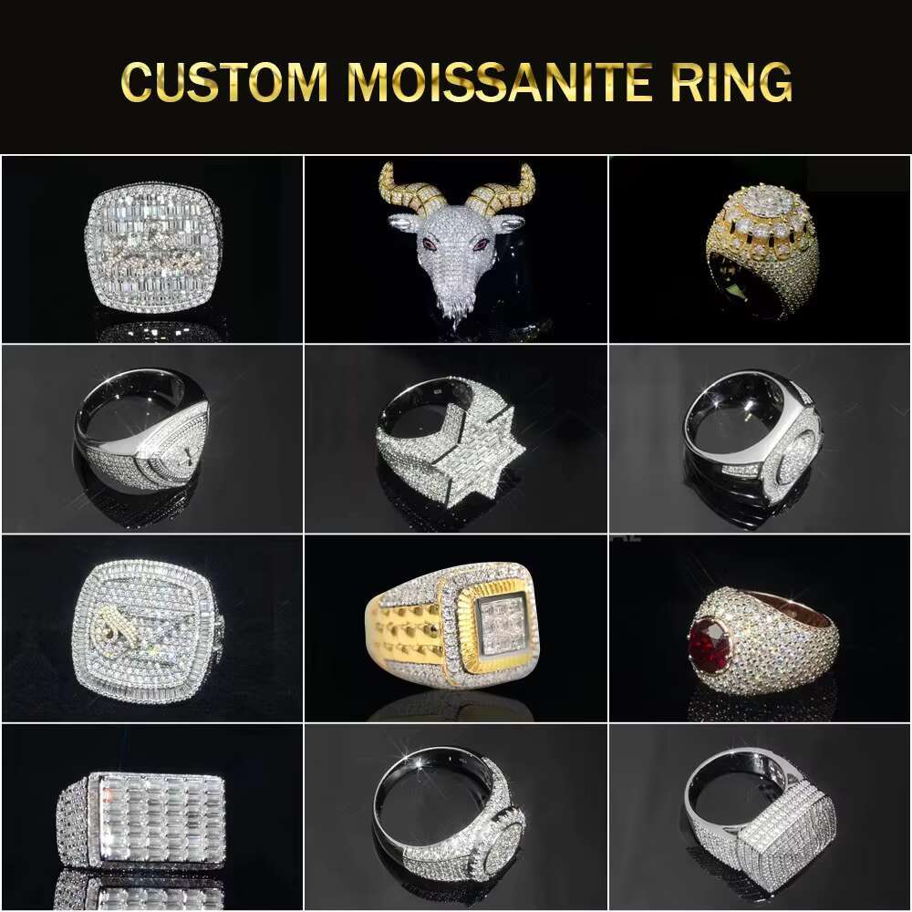 Custom Jewelry VVS Moissanite Ring Hip Hop Men Women Jewelry 925 Silver 10k 14k Real Gold Initial Letter Ring