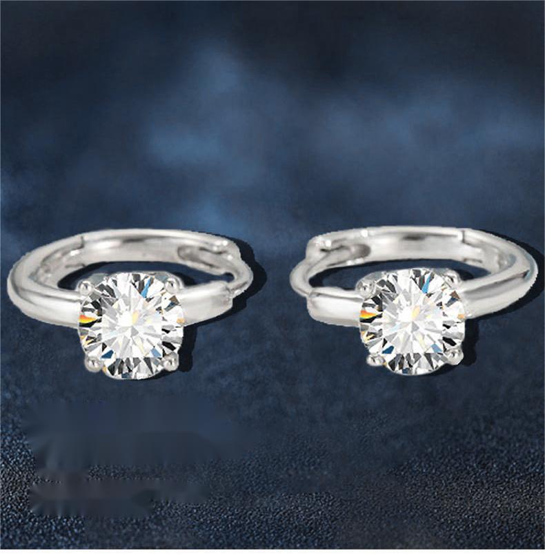 Chic Minimalist Design of S925 Pure Silver Ring-Shaped Earring Set With Genuine Moissanite
