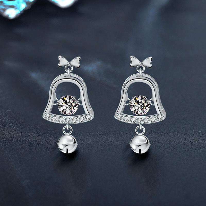Christmas Bell Moissanite Stud Earrings - 925 Sterling Silver, Hypoallergenic, Festive Gift for Her