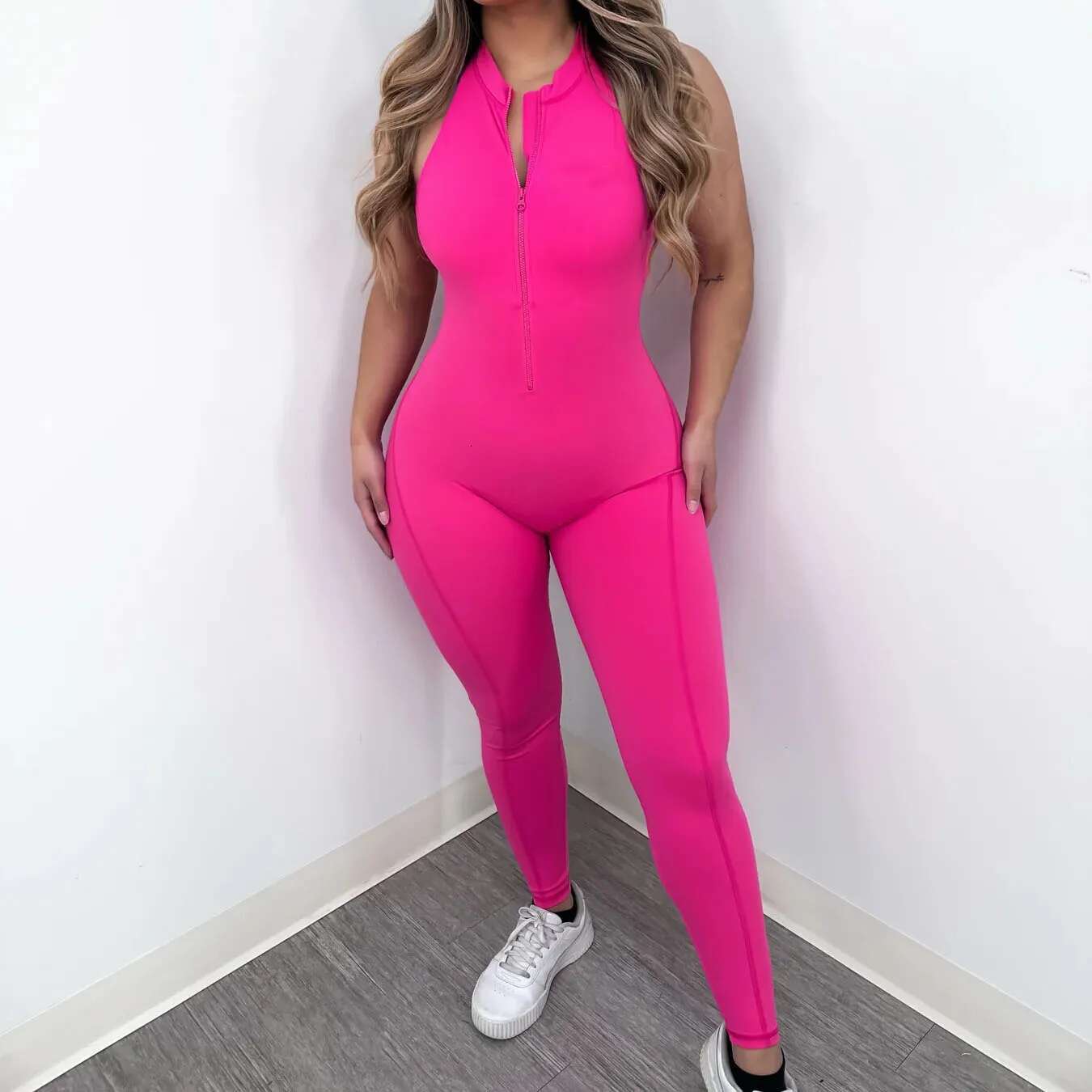 Zipper Padded Yoga Jumpsuit Short Playsuit Women Romper Sleeveless Gym Fiess Overalls One Piece Sports Shorts Bodysuit