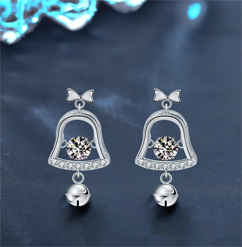 Christmas Bell Moissanite Stud Earrings - 925 Sterling Silver, Hypoallergenic, Festive Gift for Her