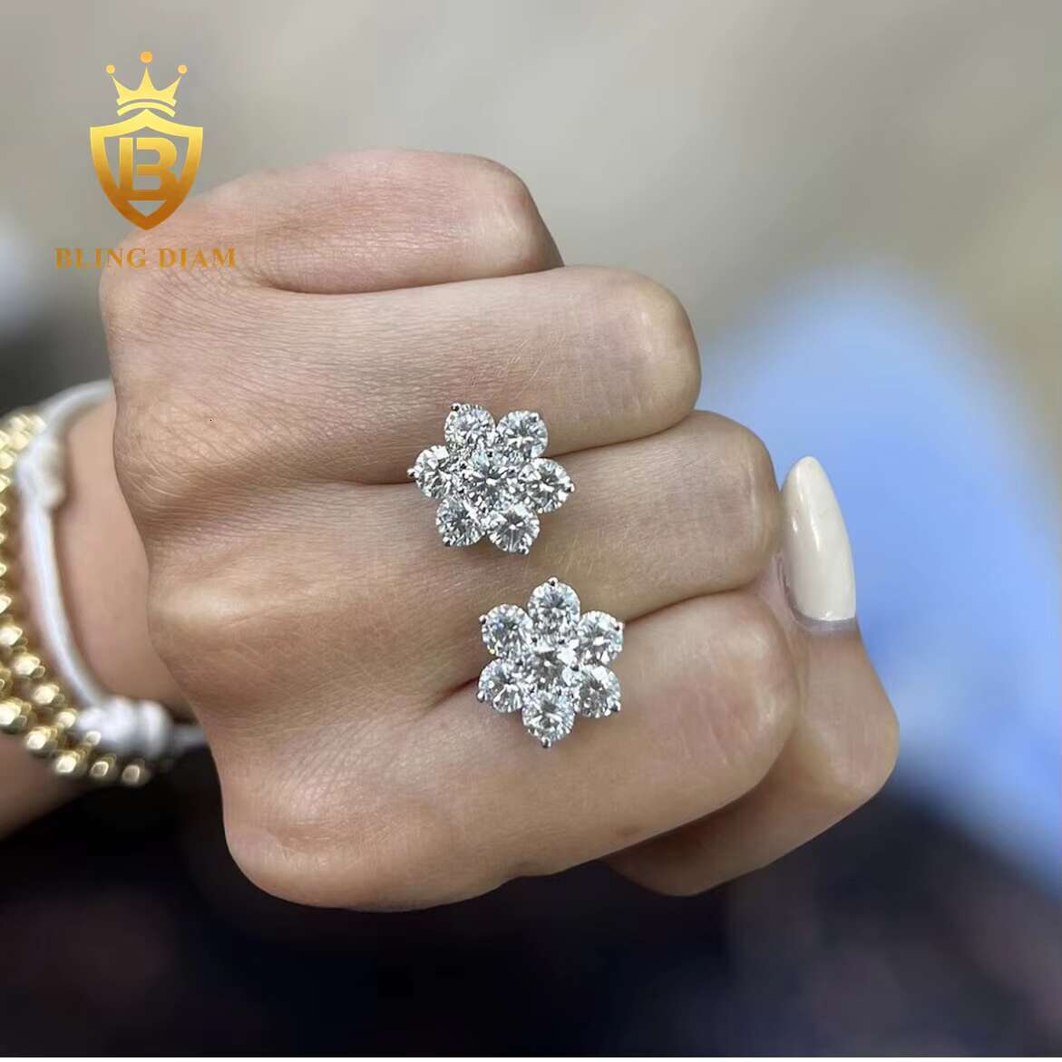 Read to Ship D VVS Moissanite Stud Earring 925 Sterling Silver 10k 14k 18k Plated Hip Hop Earrings Earring Flower Ear Rings