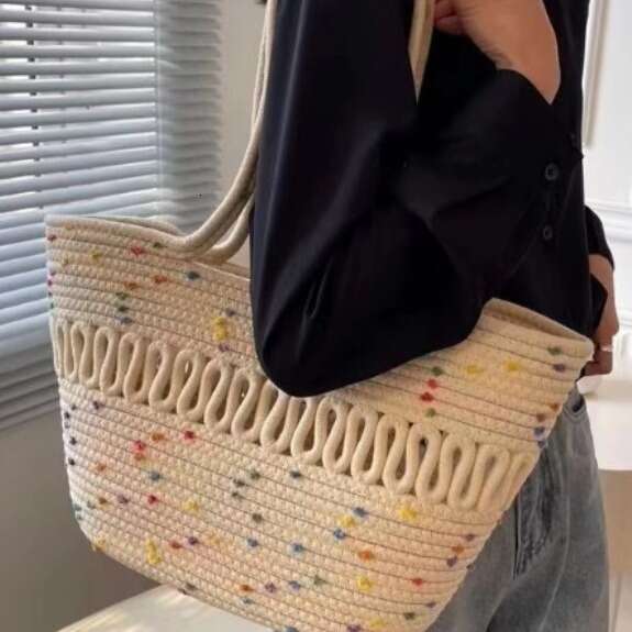 Summer Woven Bag Beach Bag Large Capacity New Cotton Thread Handbag Fashionable And Versatile Fairy Woven Single Shoulder Crossbody Beach Bag Women S 