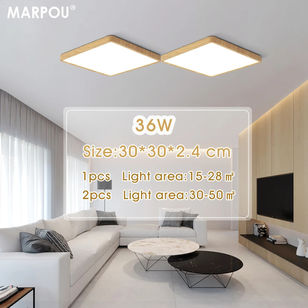 Marpou Tuya intelligent LED pendant light wood grain application voice control AlexaGoogle remote square living room 250427