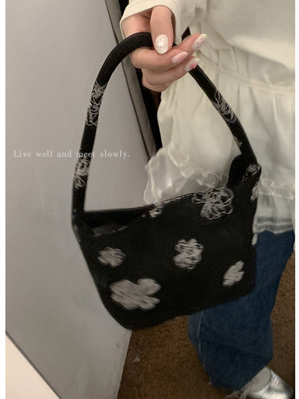 New Chinese-style flower hand-held canvas bag for Women, 2025 New Fashion underarm bag, single-shoulder grandma bag, one piece for distribution