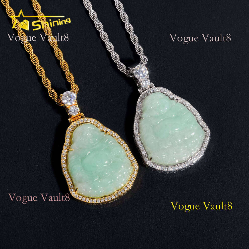 Fast Shipping Moissanite Hip Hop Jewelry Sterling Sier Iced Out Moisaanite Green Jade Buddha Pendant Pass Dia Tester