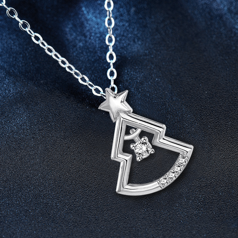 925 Silver Christmas Tree Pendant Necklace | Dainty Zircon Star Choker | Holiday Gift Jewelry for Women Girls