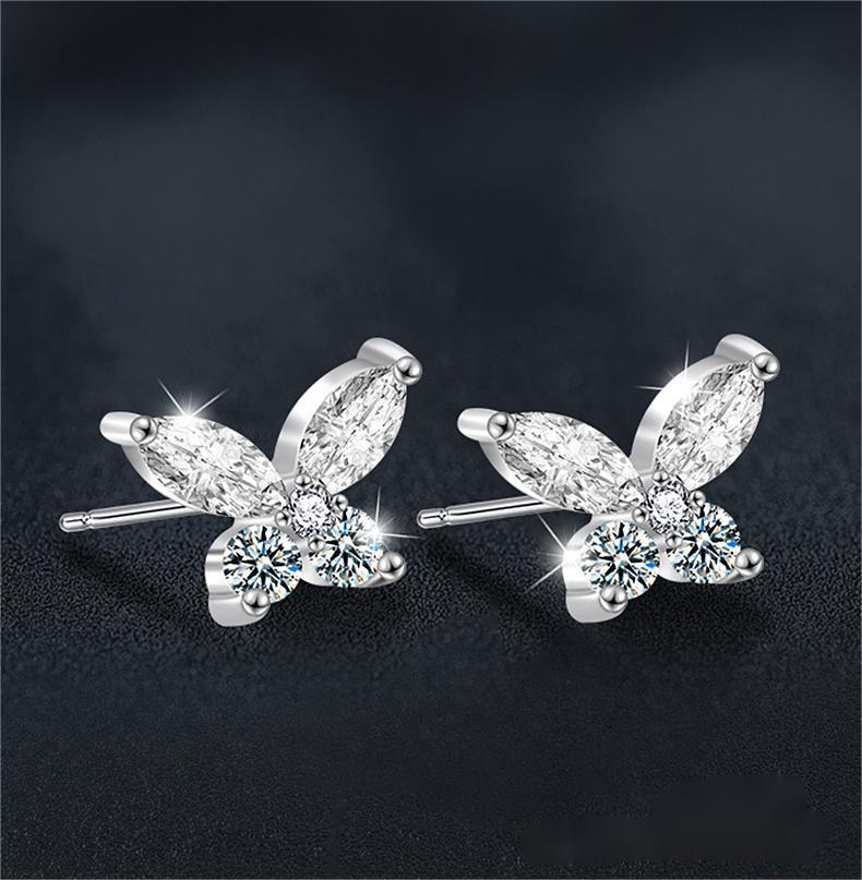 925 Sterling Silver Butterfly Stud Earrings with Moissanite Stones for Women, Lightweight Hypoallergenic Jewelry Gift