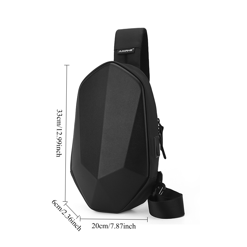 hard shell sling bag for men water resistant crossbody backpack with usb port black chest bag for travel daily 1328