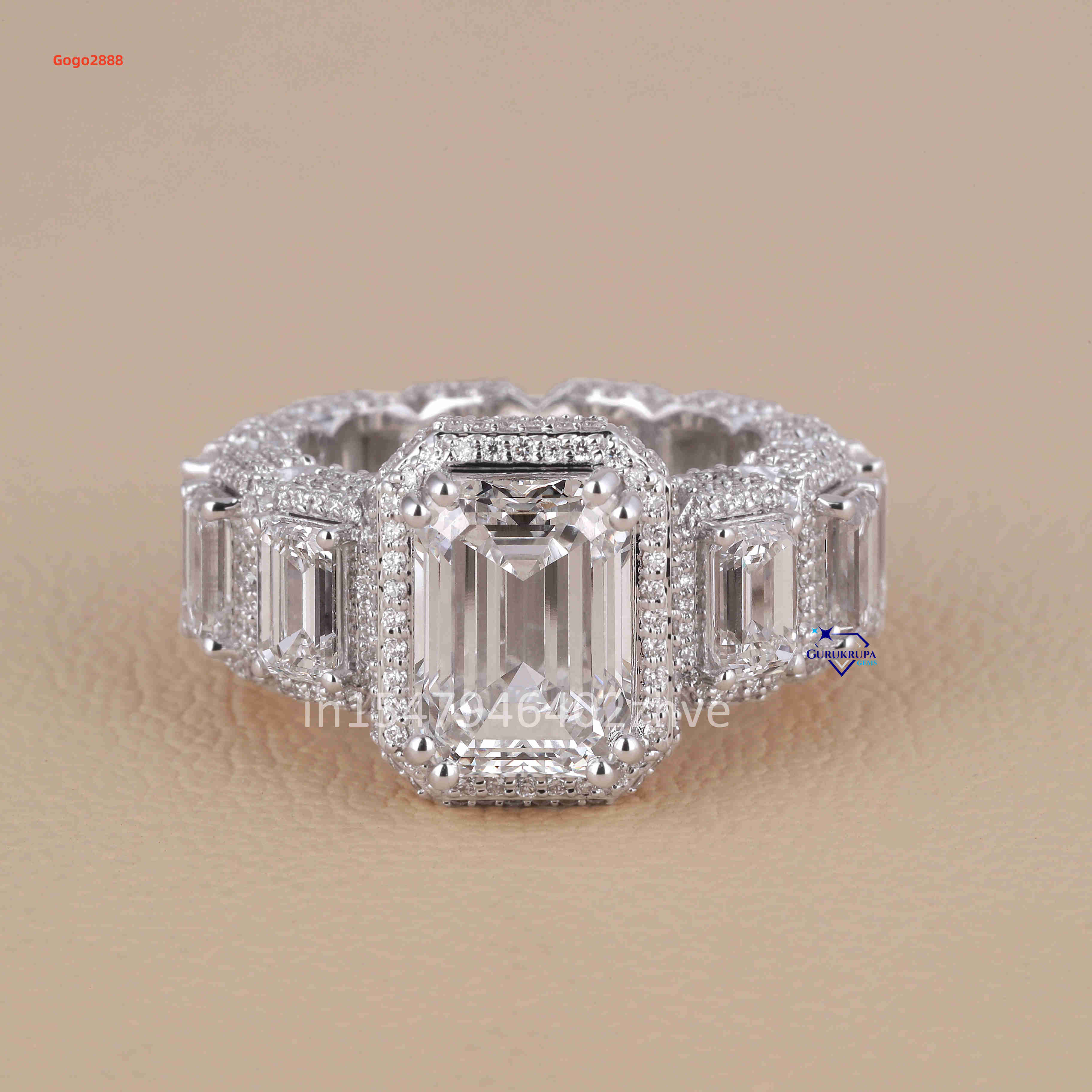 Custom Jewelry Women Engagement Hip Hop Ring Real 14kt Solid Gold Round and Emerald Cut Vvs White Gold Moissanite Ring