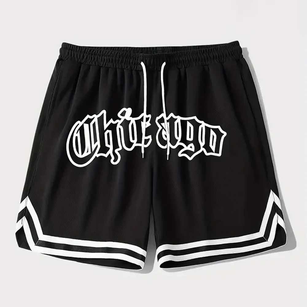 Mens Shorts Chicago Lettering Print Shorts for Men Quick Dry Basketball Shorts Summer Drawcord Elastic Waist Short Pants MaleT250506