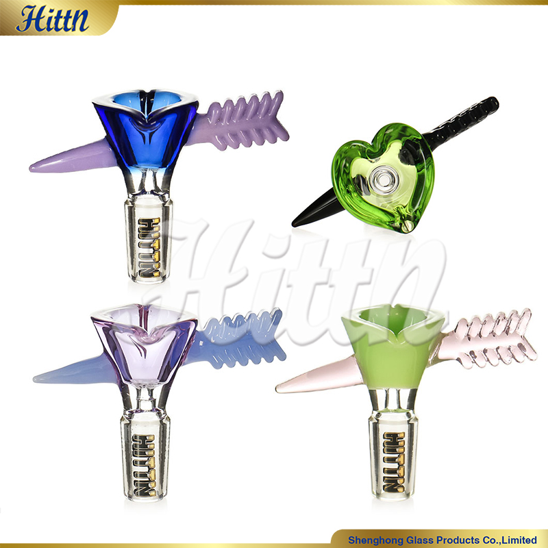 Hittn 14mm Male Glass Bong Bowl Piece Cupid Heart Arrow Herb Slide Universal 14mm Male Joint Smoking Accessories Replacement