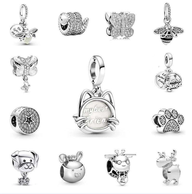 Designer Charms Bead Dangle Crystal Silver Plated Pendant Animal Bee Cat Dog Diamond Fashion Jewelry Findings Components For Women DIY Bracelet Necklace Access