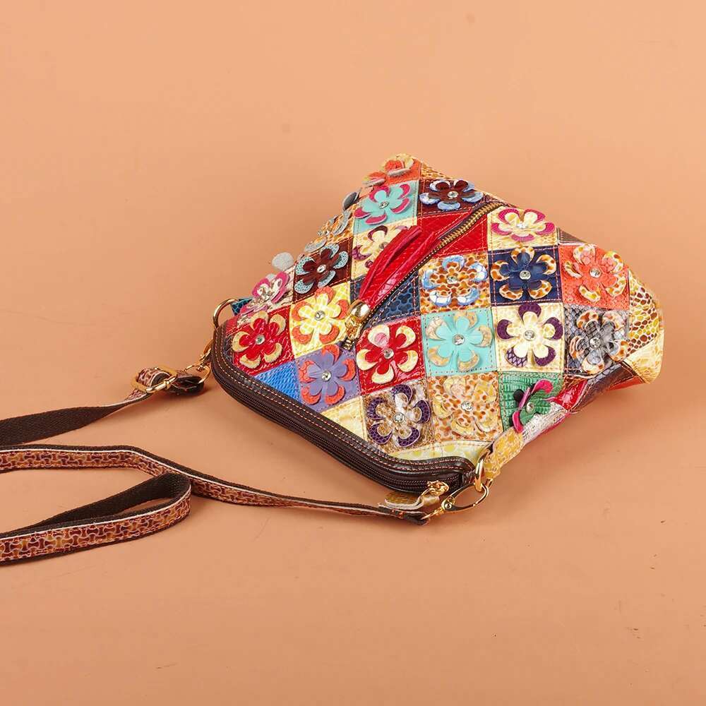 Multi-color snake pattern splicing tassel genuine leather cowhide shoulder personalized casual women's small bag