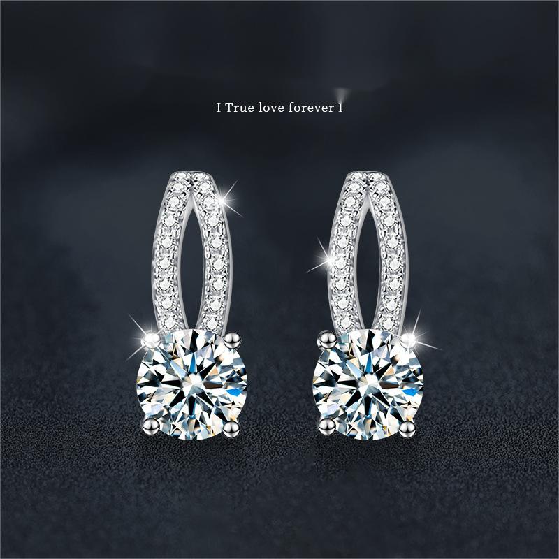 Four-Prong Moissanite Stud Earrings in S925 Sterling Silver.