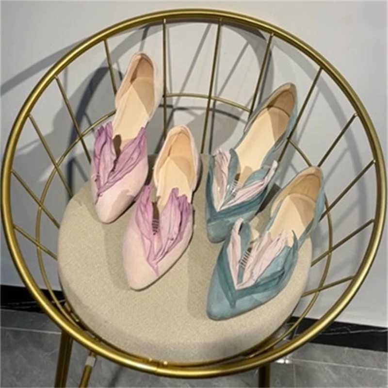 2025 Petal Design Sexy Pointed Toe Womens Shoes Flat Fashion Novel Womens Shoes Handmade Soft and Comfortable Zapatillas De Mujer Tacon M250506