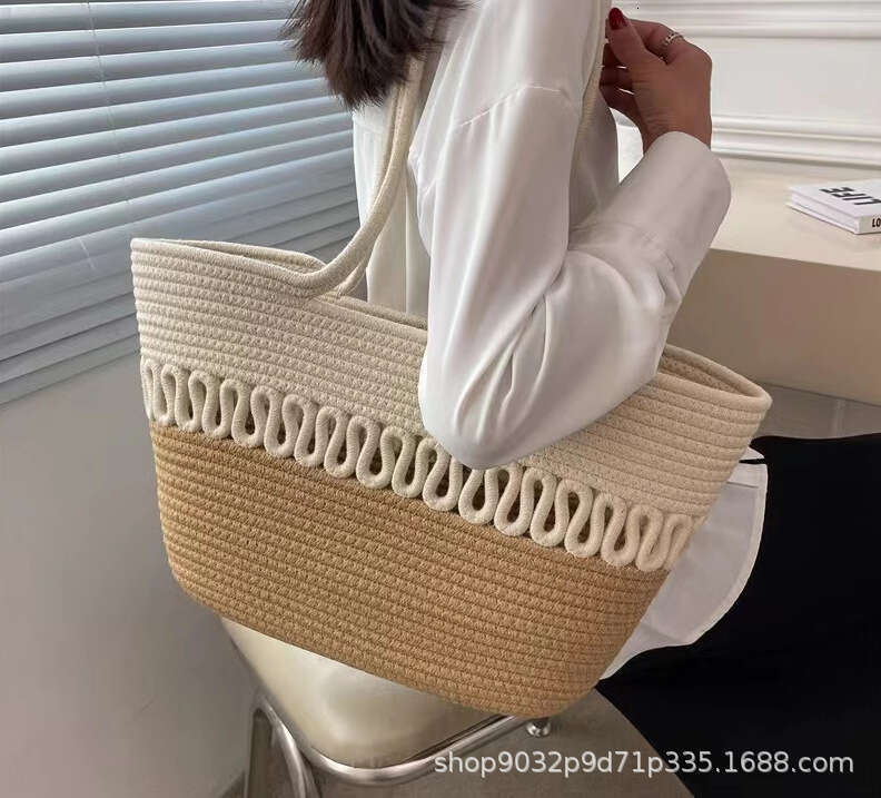 Summer Woven Bag Beach Bag Large Capacity New Cotton Thread Handbag Fashionable And Versatile Fairy Woven Single Shoulder Crossbody Beach Bag Women S 