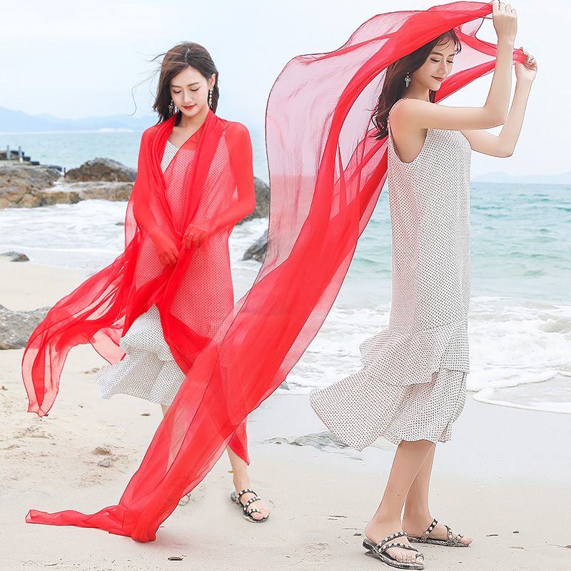 K637 Silk scarf for women, dual-purpose scarf, spring and autumn, super long and versatile, summer thin beach towel, sunscreen shawl, outerwear