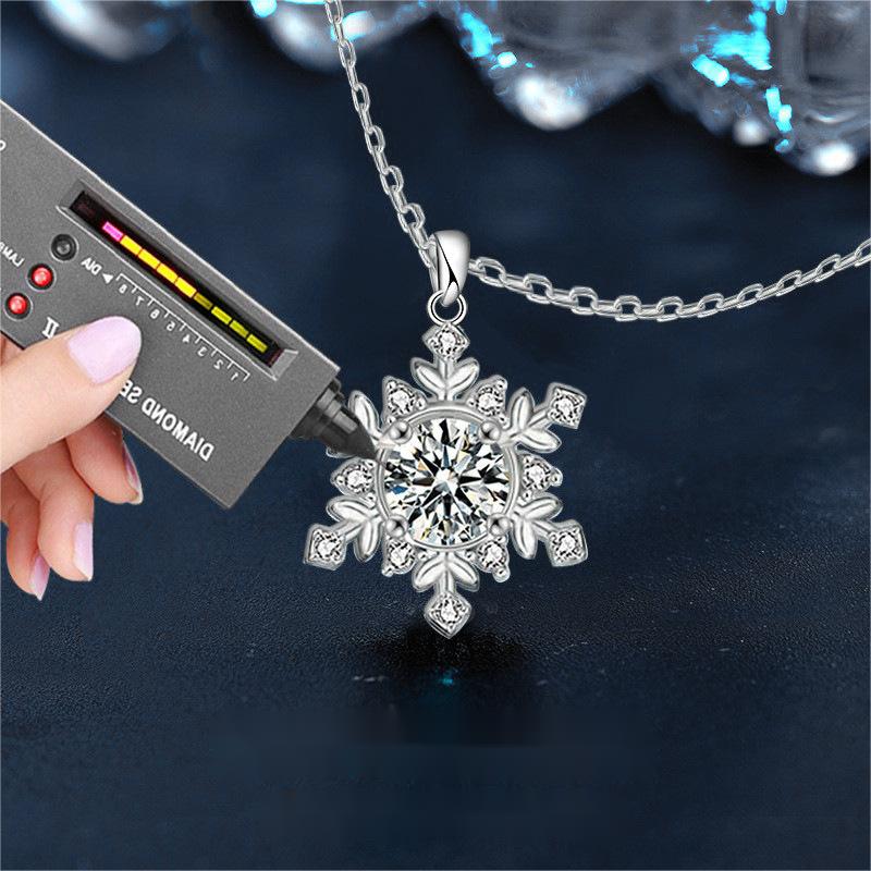 925 Sterling Silver Snowflake Necklace for Women with Moissanite Pendant, Elegant Winter Jewelry Gift for Christmas and Daily Wear