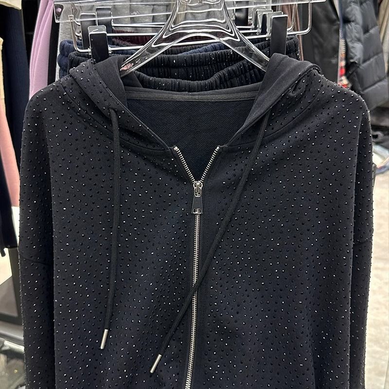 2025 Spring Babysbreath Hot Diamond Shoulder Padded Niche Hooded Sweatshirts Men's Handsome High Street Solid Color Hoodies Tops R250506