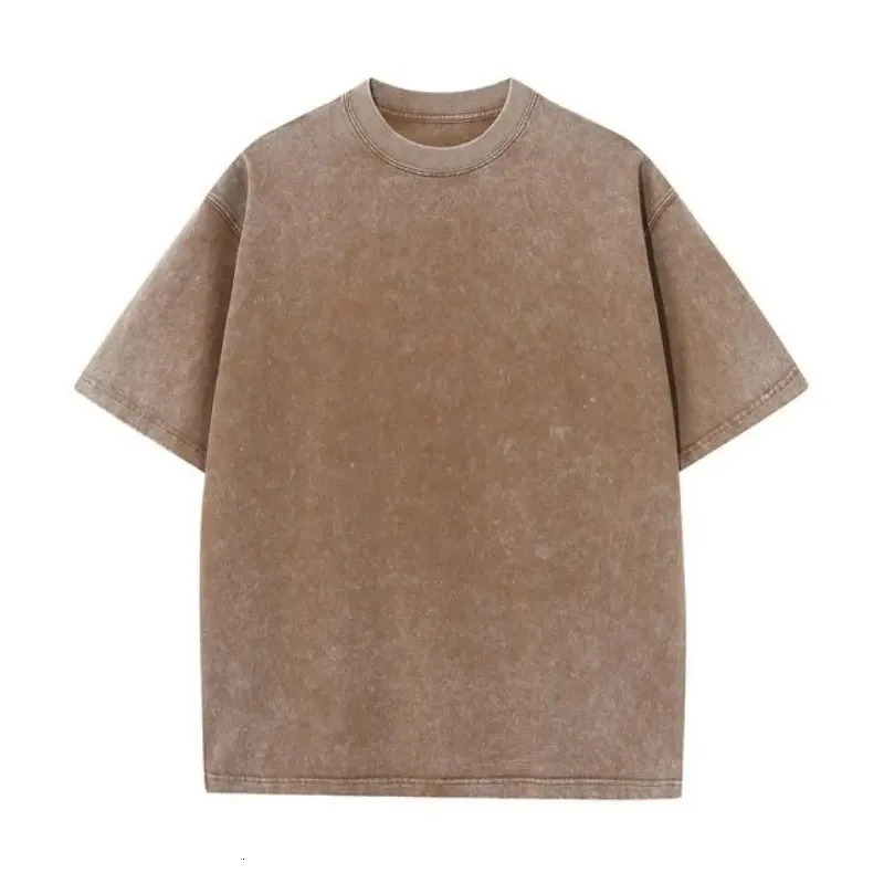 230G Cotton Retro T-shirt Drop-shoulder Sleeve Men Women Vintage Short-sleeve T Shirts Solid Color Hip Hop Loose Tees 250513