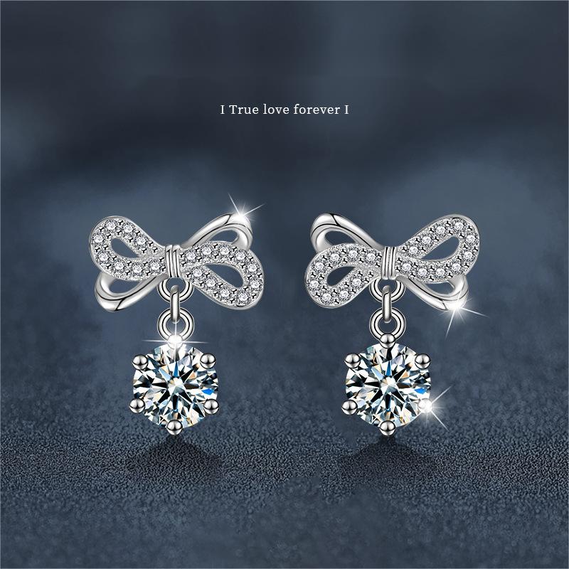 Sterling Silver Butterfly-Knot Moissanite Dangle Earrings.