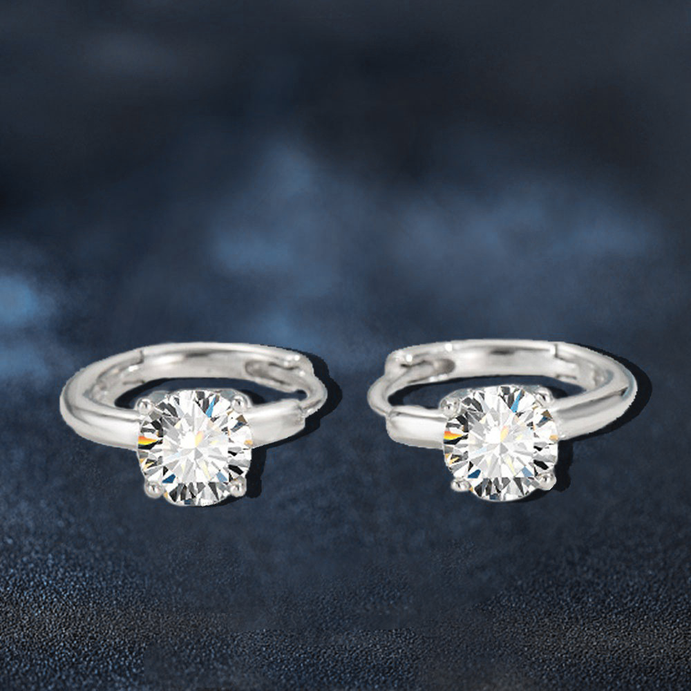Chic Minimalist Design of S925 Pure Silver Ring-Shaped Earring Set With Genuine Moissanite