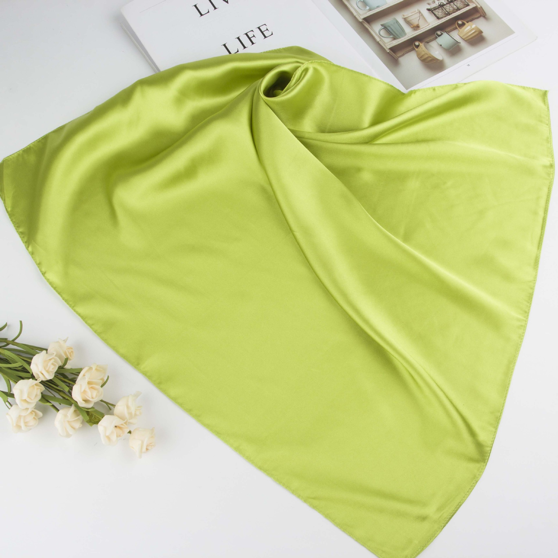K638 Solid color imitation silk square scarf new style pure color stewardess female scarf polyester satin performance single color satin scarf wholesa