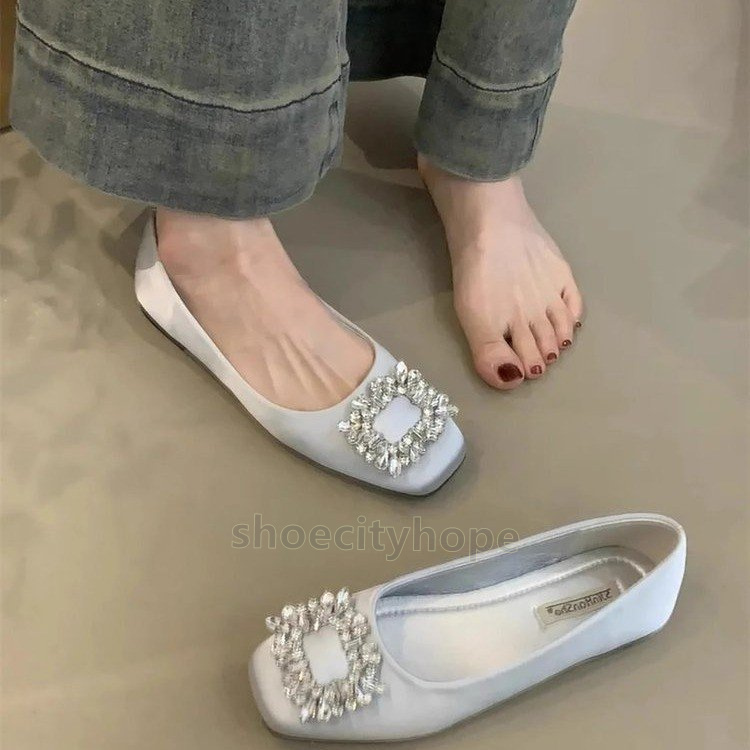 designer sandals women flat heels sandal rhinestone glitter shallow mouth sandale womens commuter wedding party satin face elegant single shoes
