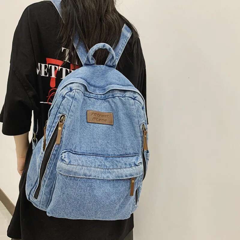 Denim Fashion Backpacks For School Trend Student Jeans Bag Multi Pockets Large Capacity Rucksack Mochila De Escola Feminina 2023
