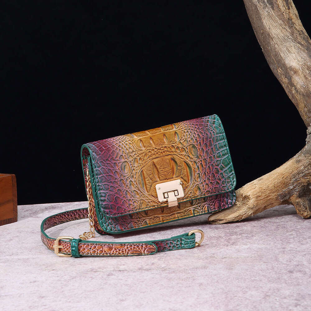 Cross body single shoulder women's bag with multicolored crocodile pattern Brahmin
