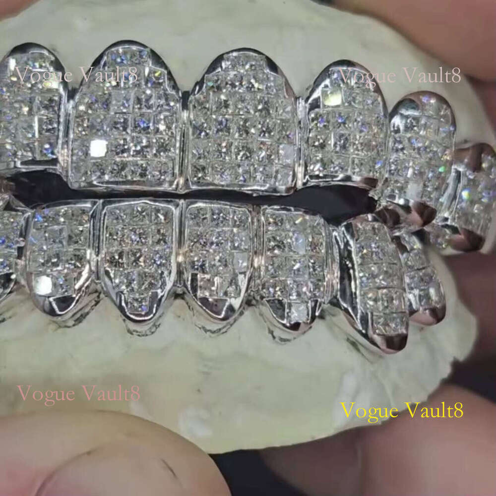 Sterling Sier Custom Made Iced Out Buss Down Invisible Setting Lab Grown Grillz Dia Teeth