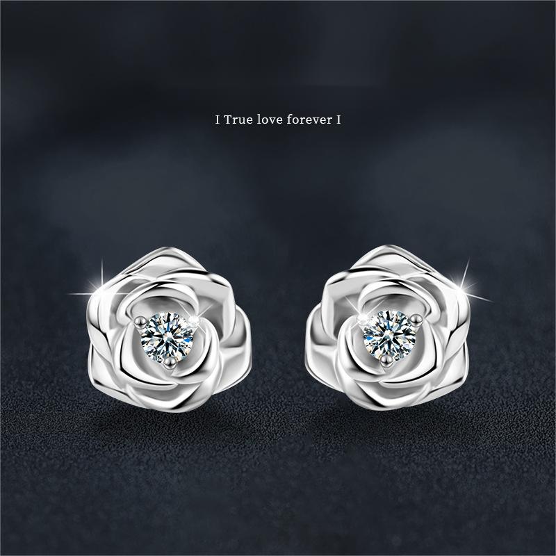 925 Sterling Silver Moissanite Rose Flower Stud Earrings for Women Jewelry Gift