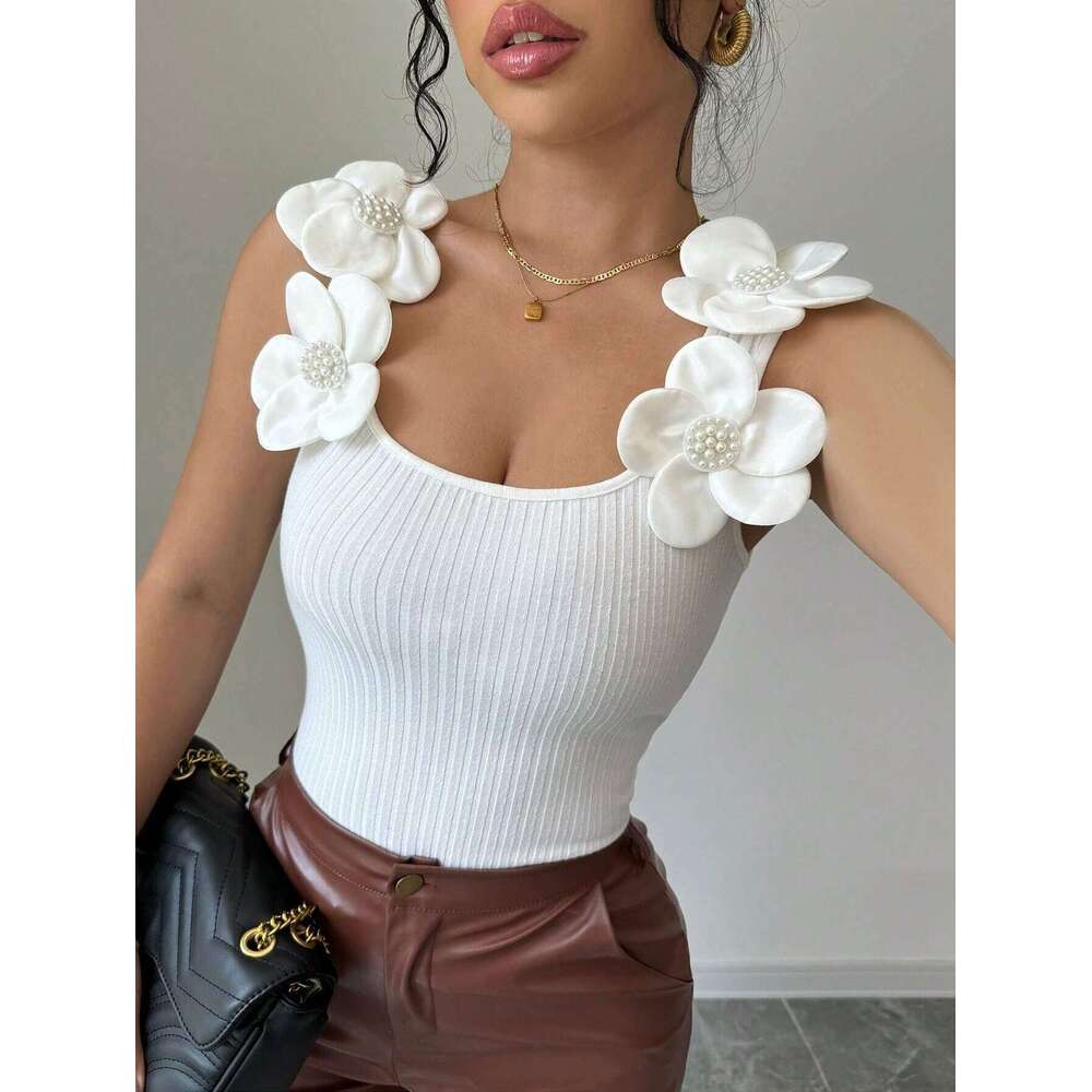 hoodie Women's Wear Vest Women's Summer New Fashionable Temperament Casual Three-Dimensional Flower Decoration Knitted Sleeveless Top jacket
