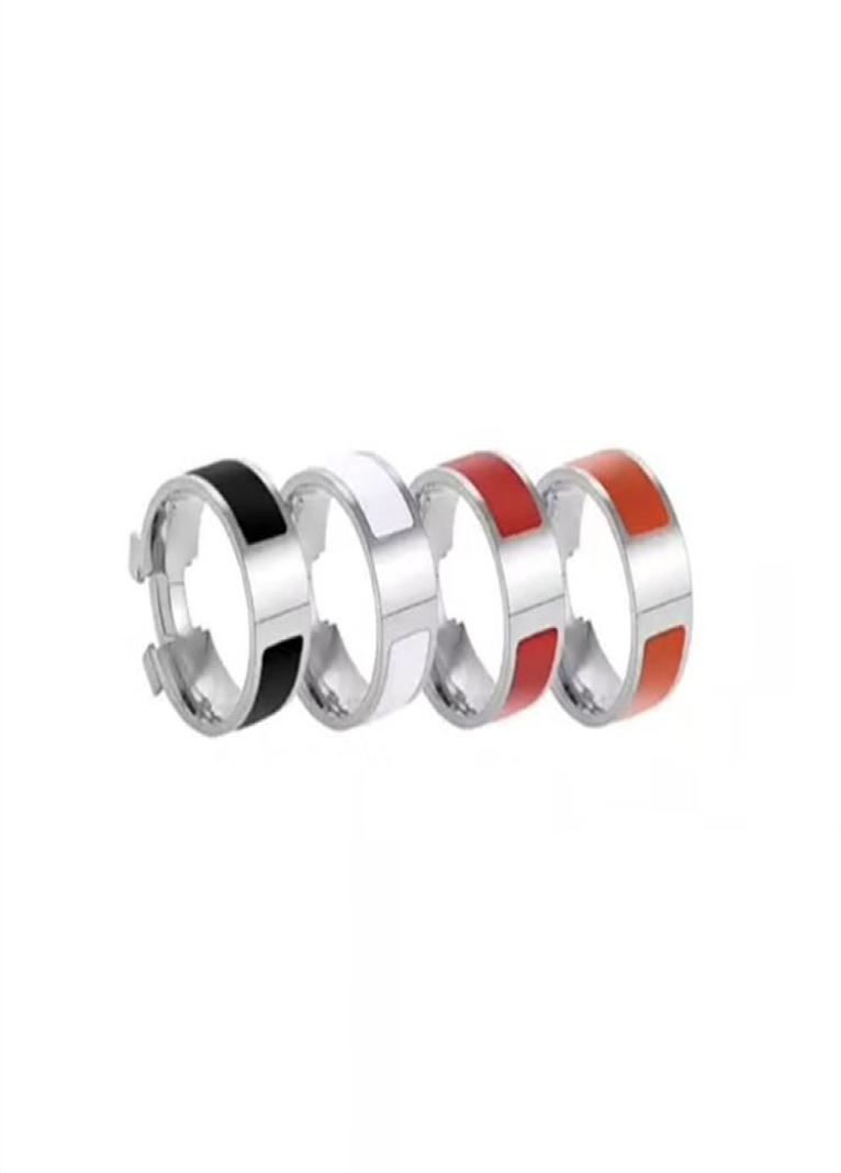 Titanium steel 18K gold plated and silver h enamel color ring for women and men7398095