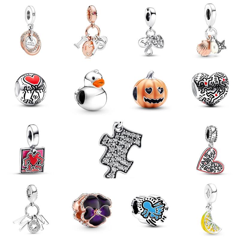Designer Charms Bead Dangle Gold Silver Plated Pendant Cartoon Diamond Fashion Jewelry Findings Components For Women Girl DIY Bracelet Necklace Accessories