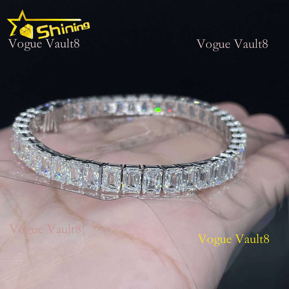 Custom Made 14K Solid White Gold VVS1 Emerald Cut Lab Grown Dia Tennis Bracelet for Unisex