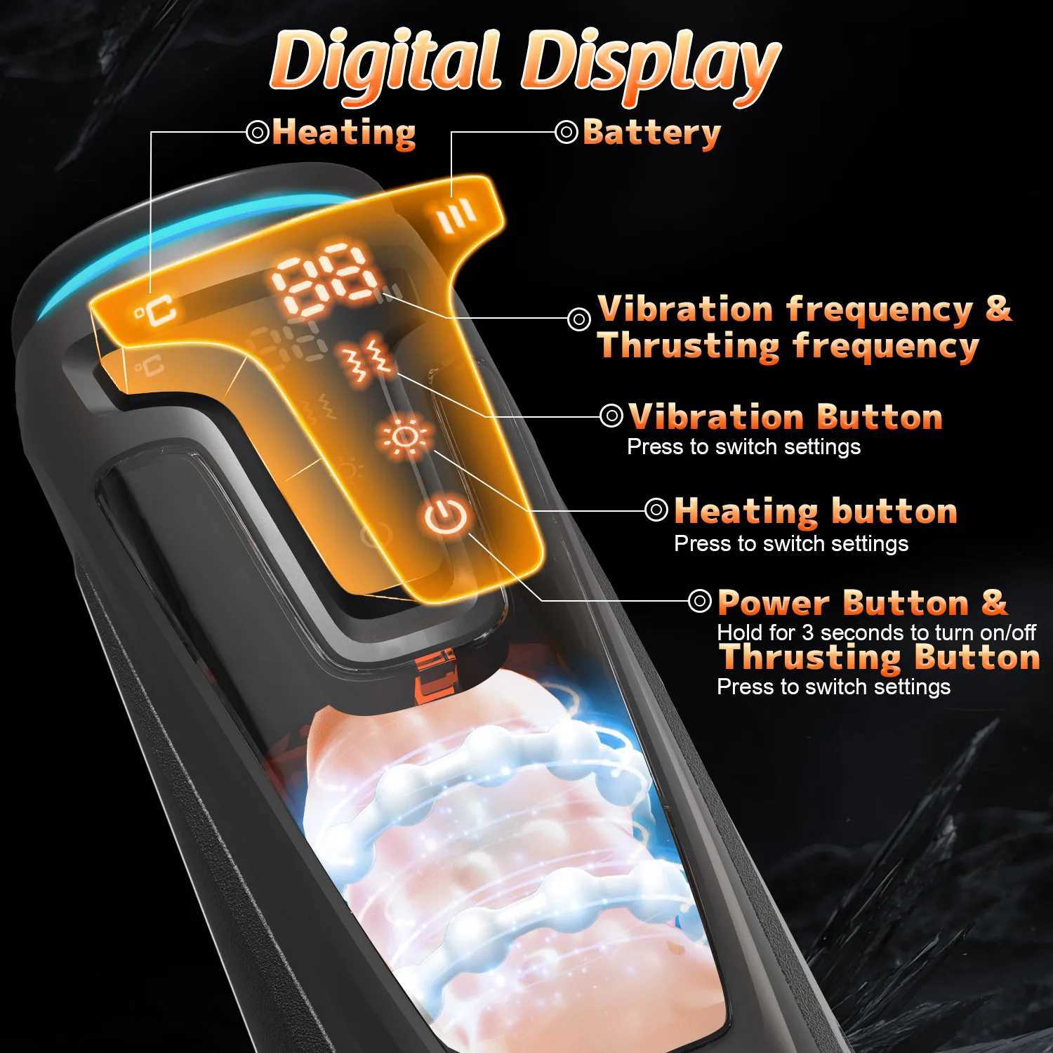 SENSIVO LED Automatic Male Masturbator Goods 19 Modes Thrusting Heating Blowjob Sucking Machine Vaginette Men Sex Toys Adult 18 W250506