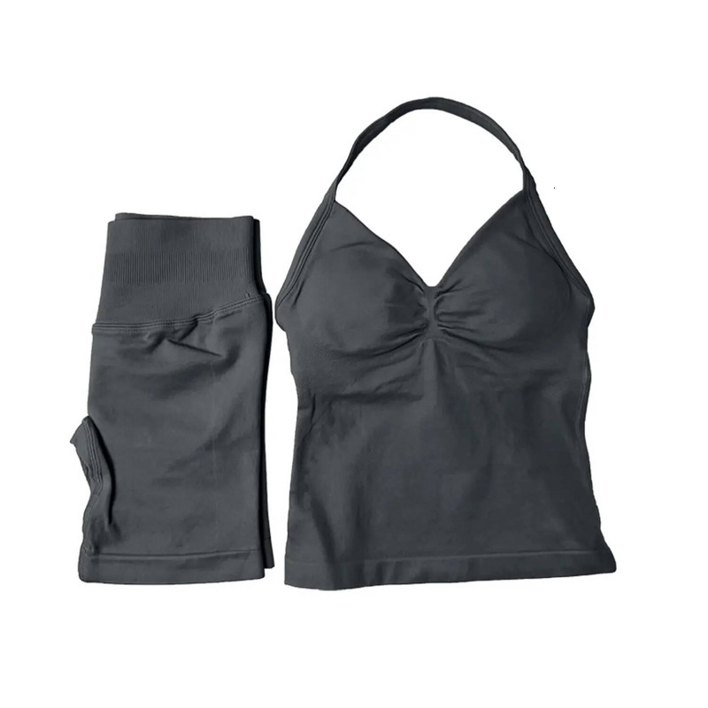 NCLAGEN Yoga Sets Women Gym Clothes Longline Strappy Top And Impact Shorts Sports 2 Piece Fiess Suit Running Workou