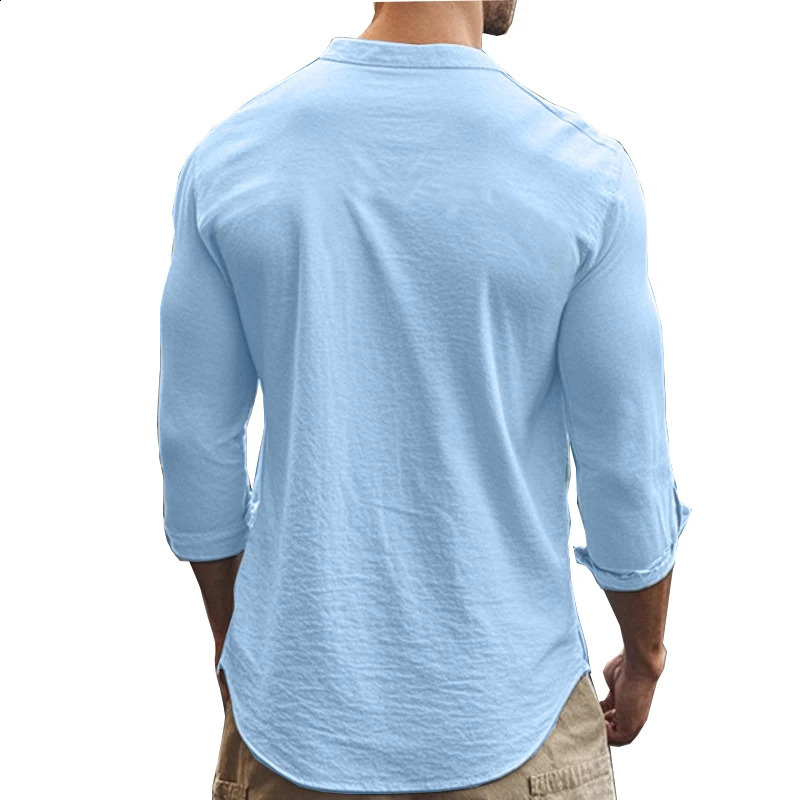 Summer mens loose casual linen breathable Hawaiian simple long sleeved shirt set 250430Z