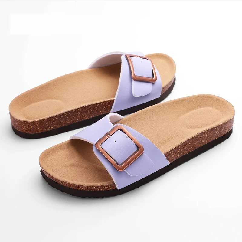 Cwarm Womens New Slippers From Cork Footbed Flip Flops Outdoor Beach Sandals With Arch Support Womens Slides Y250506