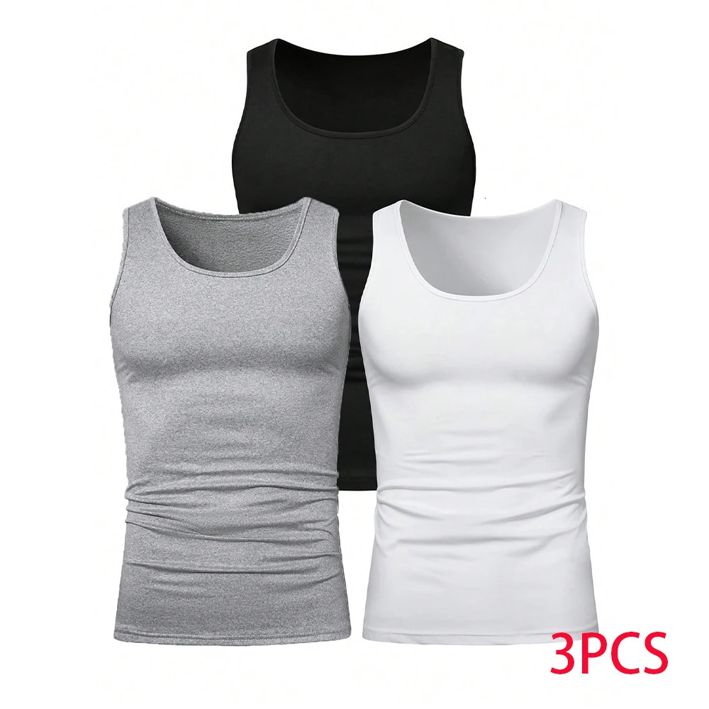 3 summer mens sleeveless vests solid underwear Oneck gym Tshirt fashionable casual slim fit vest 250430Z