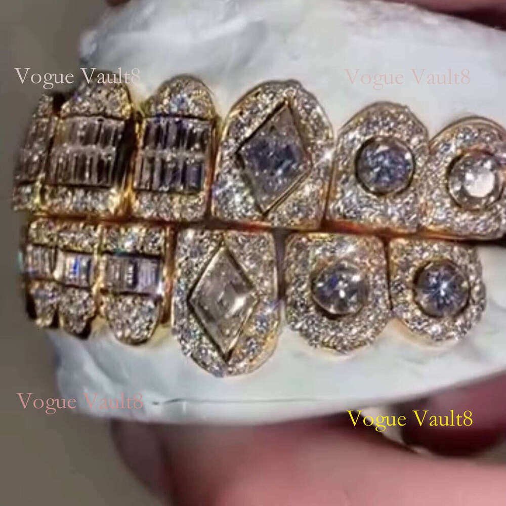 Hop Iced Out Invisible Setting Princess Cut Custom Yellow Gold VVS Moissanite Dia Grillz