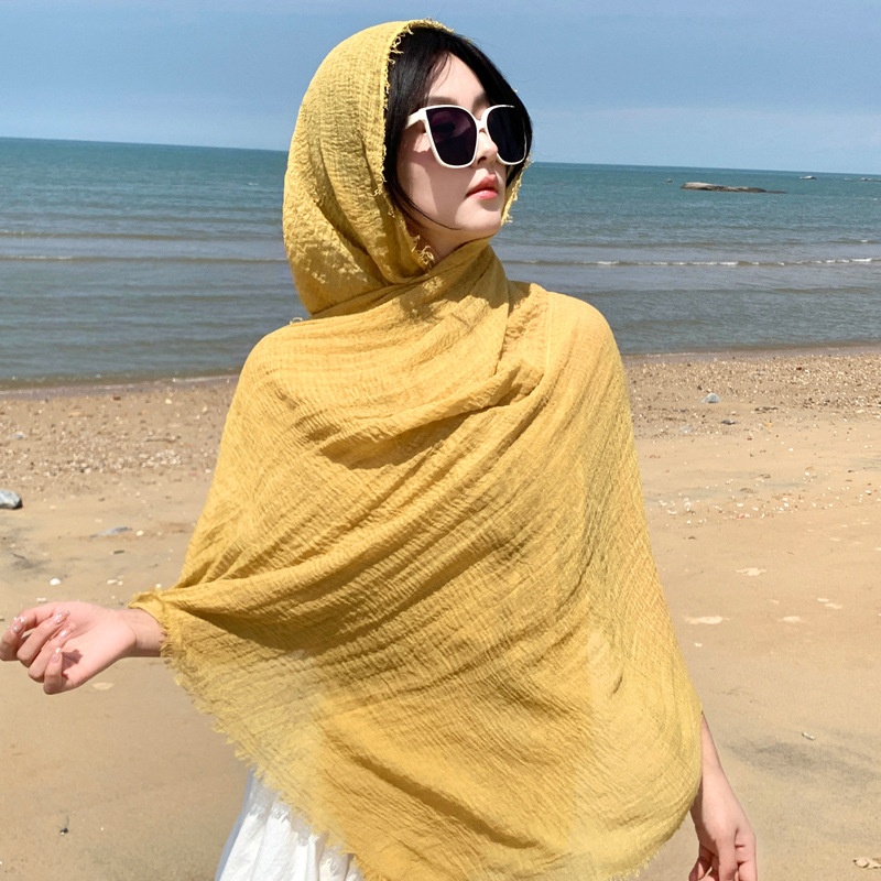 K634 Qinghai Lake Chaka Salt Lake Desert Summer Red Travel Cotton and Linen Scarf Women's Sunscreen Shawl National Style Silk Scarf