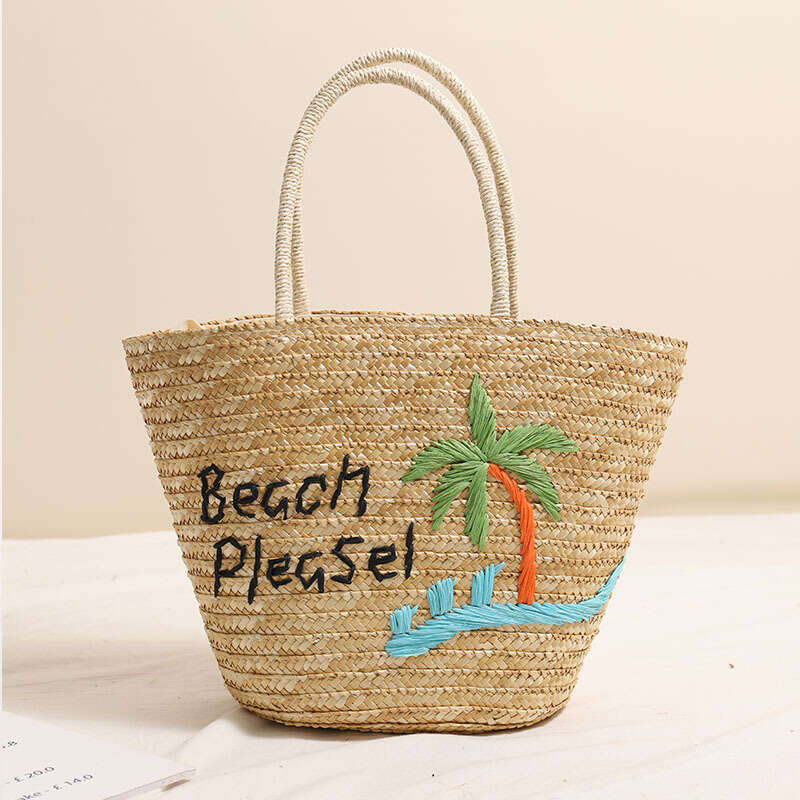 Summer Woven Bag Beach Bag Coconut Embroidered Single Shoulder Straw New Letter Handheld Holiday Style Beach Large Capacity Vine Woven Bag KQ KQ