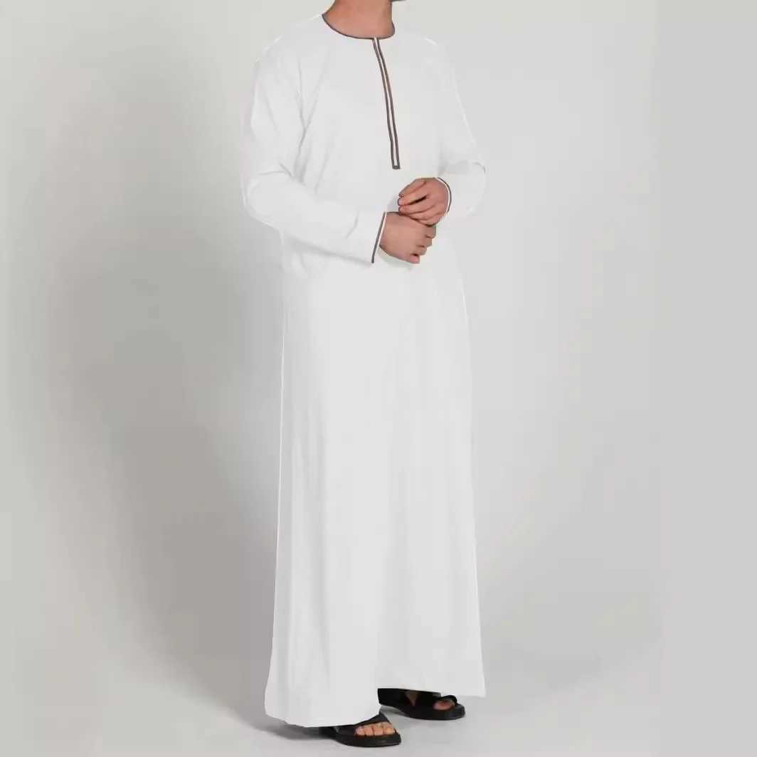 Solid Dubai Turkish Muslims Dress Muslim Men Jubba Thobe Long Sleeve Thin Robes Kaftan O-neck Islamic Arabic Fashion Men CaftanXJ250506