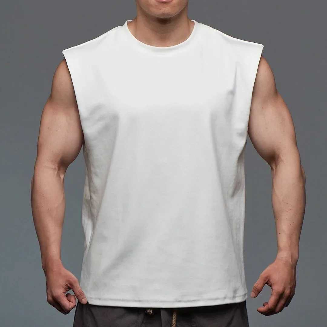 Men Tank Top Broad Shoulder Vest Casual Loose Mens Crop Top Workout Exercise Clothing Sleeveless ShirtXJ250506
